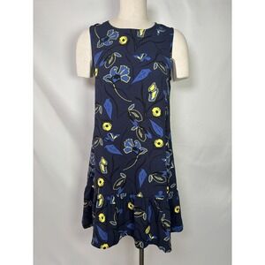 Halogen Women's Sleeveless Shift Dress Size Small Blue Yellow Floral Midi Ruffle